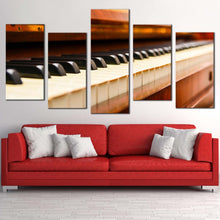 Load image into Gallery viewer, piano abstract canvas wall art orange acoustic piano multiple canvas black white piano close up 5 piece canvas print For Living room
