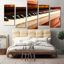 Load image into Gallery viewer, piano abstract canvas wall art orange acoustic piano multiple canvas black white piano close up 5 piece canvas print For Bedroom
