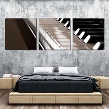 Load image into Gallery viewer, piano  instrument  canvas  wall  art  piano  music  3  piece  canvas  set  black  white  isolated  piano  keyboard  triptych  canvas  print In Bedroom
