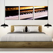 Load image into Gallery viewer, piano  lesson  canvas  print  orange  piano  close  up  3  piece  multi  canvas  artwork  white  piano  keyboard  notes  canvas  wall  art For Bedroom
