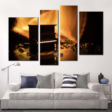 Load image into Gallery viewer, piano music canvas wall art isolated black piano 4 piece canvas set orange abstract musical instrument canvas print in living room
