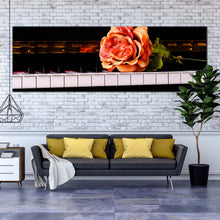 Load image into Gallery viewer, piano  rose  canvas  print  white  black  piano  keyboard  1  piece  canvas  wall  art  isolated  pink  rose  piano  canvas  artwork For Living Room
