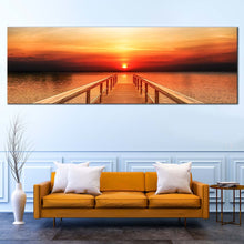 Load image into Gallery viewer, pier  close  up  ocean  water  sky  sunset  panoramic  canvas  prints In Living Room
