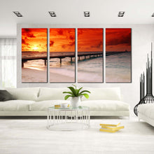 Load image into Gallery viewer, pier over ocean at sunset 4 piece wall art For Living room
