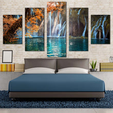 Load image into Gallery viewer, plitvice waterfalls canvas prints croatia blue waterfall multi canvas artwork green national park autumn waterfall 5 piece canvas wall art For Bedroom
