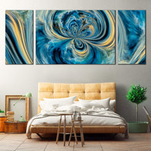 Load image into Gallery viewer, pour paint canvas wall art yellow artistic artwork print contemporary abstract canvas set blue abstract liquid 3 piece multi canvas In Bedroom
