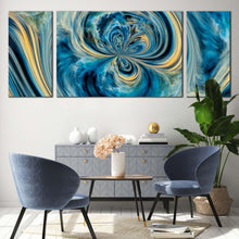 Load image into Gallery viewer, pour paint canvas wall art yellow artistic artwork print contemporary abstract canvas set blue abstract liquid 3 piece multi canvas In Living Room
