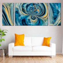 Load image into Gallery viewer, pour paint canvas wall art yellow artistic artwork print contemporary abstract canvas set blue abstract liquid 3 piece multi canvas For Living Room
