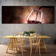 Load image into Gallery viewer, pour  wine  canvas  wall  art  red  wine  glass  canvas  art  print  black  wine  bottle  1  piece  canvas  artwork  wine  close  up  wide  canvas In Dinning Room
