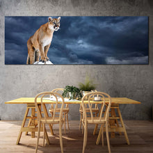 Load image into Gallery viewer, puma  animal  canvas  wall  art  brown  panther  animal  panoramic  canvas  print  cougar  white  mountain  sky  canvas  artwork In Dinning Room
