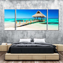 Load image into Gallery viewer, punta cana canvas wall art gazebo sea green ocean 3 piece multiple canvas dominican republic blue ocean triptych canvas print For Bedroom
