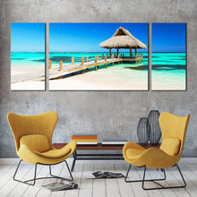 Load image into Gallery viewer, punta cana canvas wall art gazebo sea green ocean 3 piece multiple canvas dominican republic blue ocean triptych canvas print In Living Room
