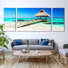 Load image into Gallery viewer, punta cana canvas wall art gazebo sea green ocean 3 piece multiple canvas dominican republic blue ocean triptych canvas print For Living Room
