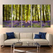 Load image into Gallery viewer, purple green forest bluebells sunlight 5 piece canvas print For Living Room
