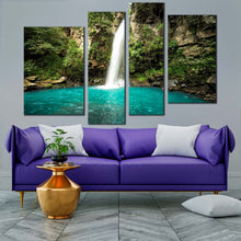 Load image into Gallery viewer, rainforest waterfall canvas print guanacaste green forest waterfall 4 piece canvas jungle of costa rica canvas set white waterfall scenery canvas wall art for living room
