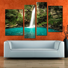 Load image into Gallery viewer, rainforest waterfall canvas print guanacaste green forest waterfall 4 piece canvas jungle of costa rica canvas set white waterfall scenery canvas wall art for your living room 
