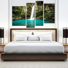 Load image into Gallery viewer, rainforest waterfall canvas print guanacaste green forest waterfall 4 piece canvas jungle of costa rica canvas set white waterfall scenery canvas wall art in bedroom
