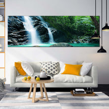 Load image into Gallery viewer, rainforest  waterfall  canvas  wall  art  amazing  green  tropical  forest  canvas  print  beautiful  nature  white  waterfall  1  piece  canvas  artwork In Living Room
