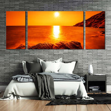 Load image into Gallery viewer, rayong ocean canvas print yellow sky ocean landscape 3 piece canvas print thailand orange ocean rocks multiple canvas For Bedroom
