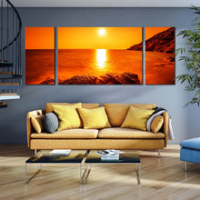 Load image into Gallery viewer, rayong ocean canvas print yellow sky ocean landscape 3 piece canvas print thailand orange ocean rocks multiple canvas For Living Room
