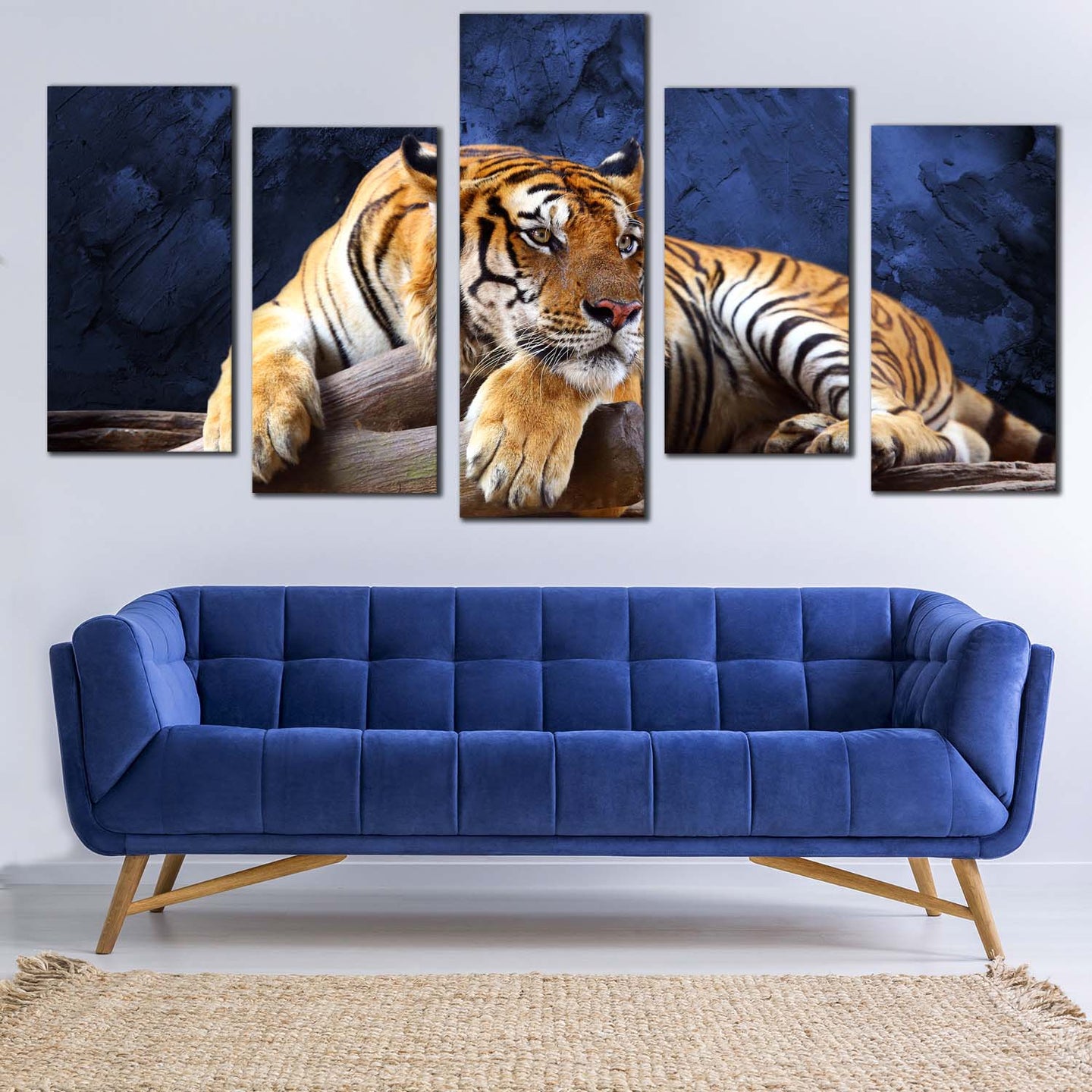 real looking resting tiger 5 piece canvas print For Your Living Room