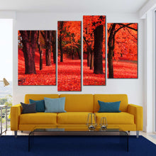 Load image into Gallery viewer, red blossoms red forest 4 piece wall art
