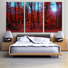 Load image into Gallery viewer, red forest blue Sky 3 PC. canvas artwork In Bedroom
