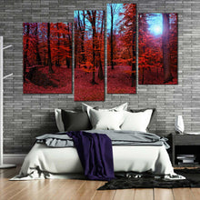 Load image into Gallery viewer, red forest blue Sky 4 piece canvas artwork 
