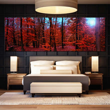 Load image into Gallery viewer, red  forest  blue  Sky  canvas  artwork In Bedroom
