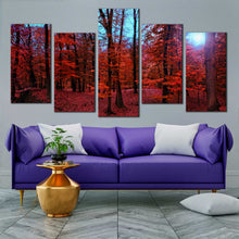 Load image into Gallery viewer, red forest landscape 5 piece wall art In Your Living Room
