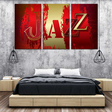 Load image into Gallery viewer, red gold abstract music word JAZZ canvas wall art For Bedroom
