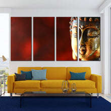 Load image into Gallery viewer, red gold buddha 4 Panel wall art For Your Living room
