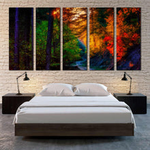 Load image into Gallery viewer, red yellow green forest Multi Pannel landscape canvas artwork For Bedroom
