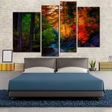 Load image into Gallery viewer, red yellow green forest landscape Home 4 Pannel canvas decor 
