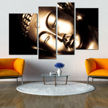 Load image into Gallery viewer, relaxed golden Buddha at Dawn 4 piece wall art In Living Room

