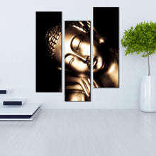 Load image into Gallery viewer, relaxed  golden  Buddha  at  evening  3  piece  wall  art
