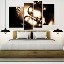 Load image into Gallery viewer, relaxed golden buddha black background 4 piece canvas wall art For Bedroom
