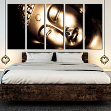 Load image into Gallery viewer, relaxed golden buddha black background 5 piece canvas wall art For Bedroom
