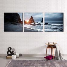 Load image into Gallery viewer, reynisfjara  beach  canvas  wall  art  grey  atlantic  ocean  3  piece  canvas  print  black  ocean  coast  multi  canvas
