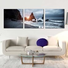 Load image into Gallery viewer, reynisfjara  beach  canvas  wall  art  grey  atlantic  ocean  3  piece  canvas  print  black  ocean  coast  multi  canvas For Living Room
