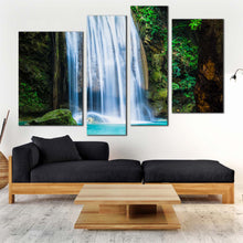 Load image into Gallery viewer, river kwai canvas wall art white erawan waterfall canvas print thailand green erawan national park 4 piece canvas set for living room
