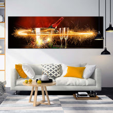 Load image into Gallery viewer, romantic  champagne  canvas  wall  art  red  champagne  bottle  bucket  1  piece  canvas  print  yellow  champagne  firework  canvas  artwork In Living Room
