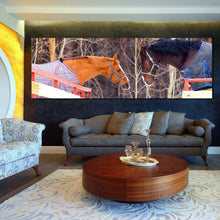 Load image into Gallery viewer, romantic  horse  canvas  wall  art  brown  and  white  horses  1  piece  canvas  print  pair  of  horses  canvas  artwork In Living Room
