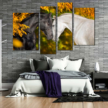 Load image into Gallery viewer, romantic horses canvas wall art black and white horses 4 piece canvas print horses portrait multi canvas artwork for bedroom
