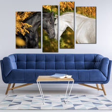 Load image into Gallery viewer, romantic horses canvas wall art black and white horses 4 piece canvas print horses portrait multi canvas artwork for your living room 
