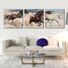 Load image into Gallery viewer, running  horses  canvas  wall  art  heard  of  brown  white  horses  canvas  print  horses  desert  at  sunset  3  piece  canvas  set In Living Room
