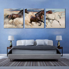 Load image into Gallery viewer, running  horses  canvas  wall  art  heard  of  brown  white  horses  canvas  print  horses  desert  at  sunset  3  piece  canvas  set For Bedroom
