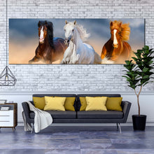 Load image into Gallery viewer, running  horses  canvas  wall  art  herd  of  black  brown  horses  panoramic  canvas  group  of  horses  in  desert  wide  canvas  print For Living Room
