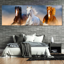 Load image into Gallery viewer, running  horses  canvas  wall  art  herd  of  black  brown  horses  panoramic  canvas  group  of  horses  in  desert  wide  canvas  print For Bedroom
