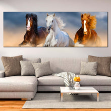 Load image into Gallery viewer, running  horses  canvas  wall  art  herd  of  black  brown  horses  panoramic  canvas  group  of  horses  in  desert  wide  canvas  print In Living Room
